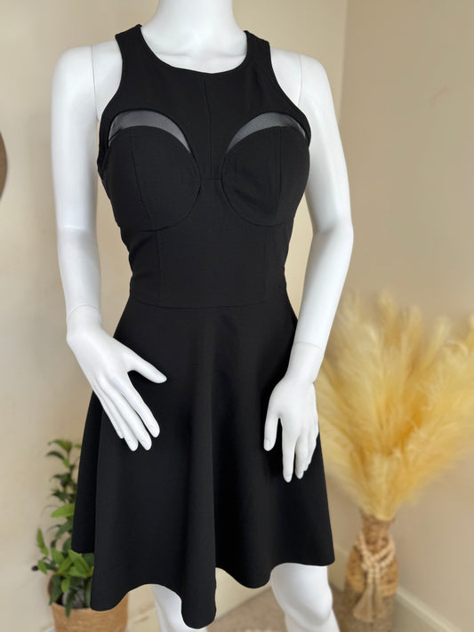 Black sleeveless bodycon skater dress – UK 10 – zip back – party or evening outfit