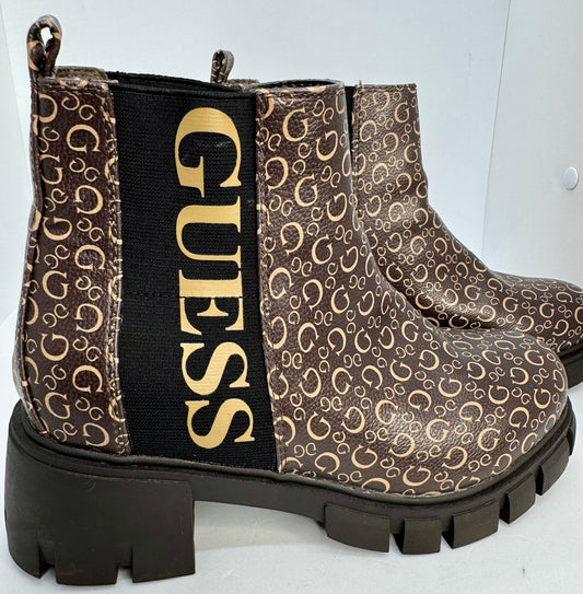 Guess Women’s Brown  Ankle Boots – Chunky Sole Chelsea Style – UK 5 (EU 38)