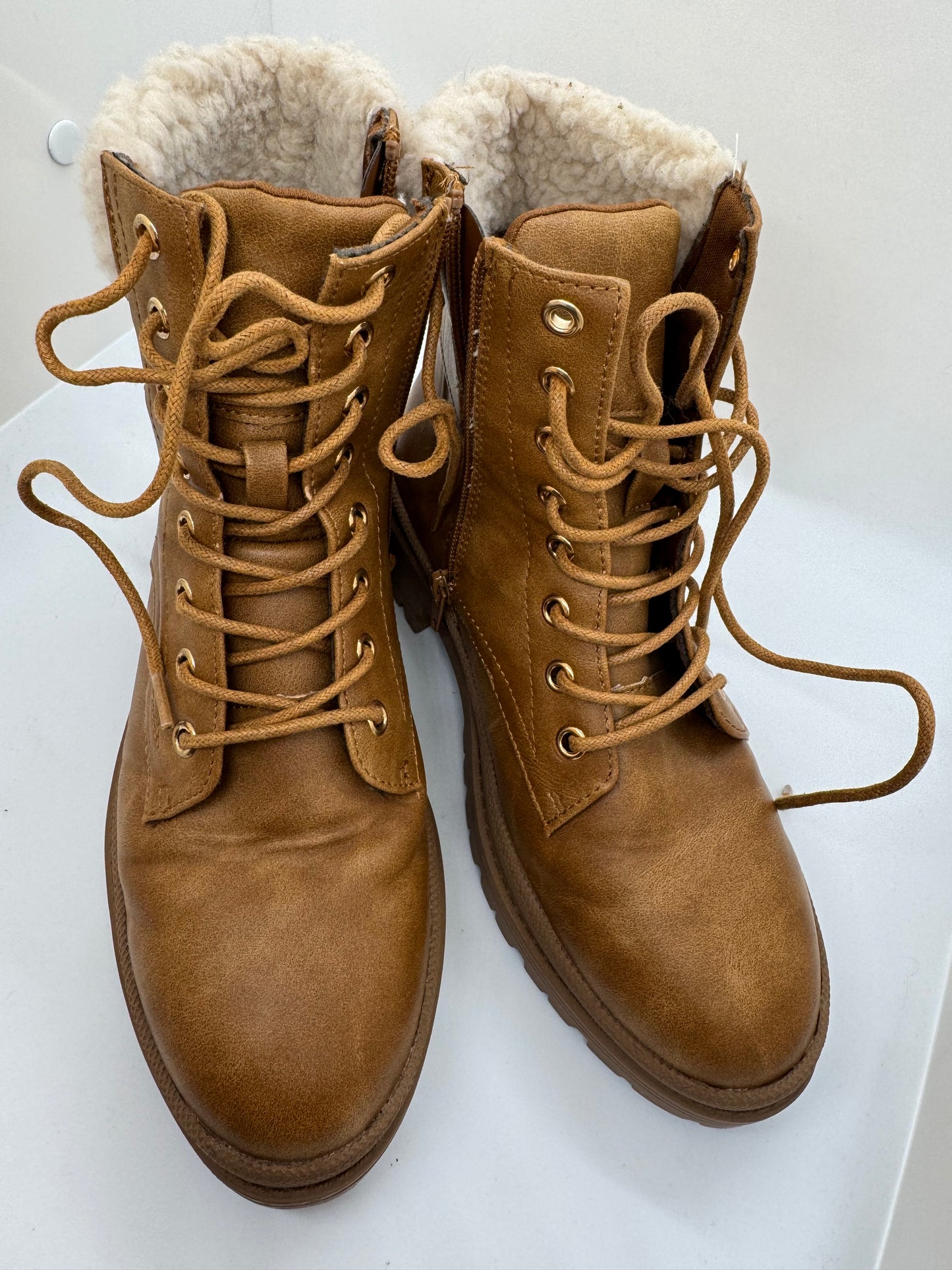 Women’s brown Ankle Boots UK 5 Faux Leather Lace Up Casual Autumn Winter Shoes