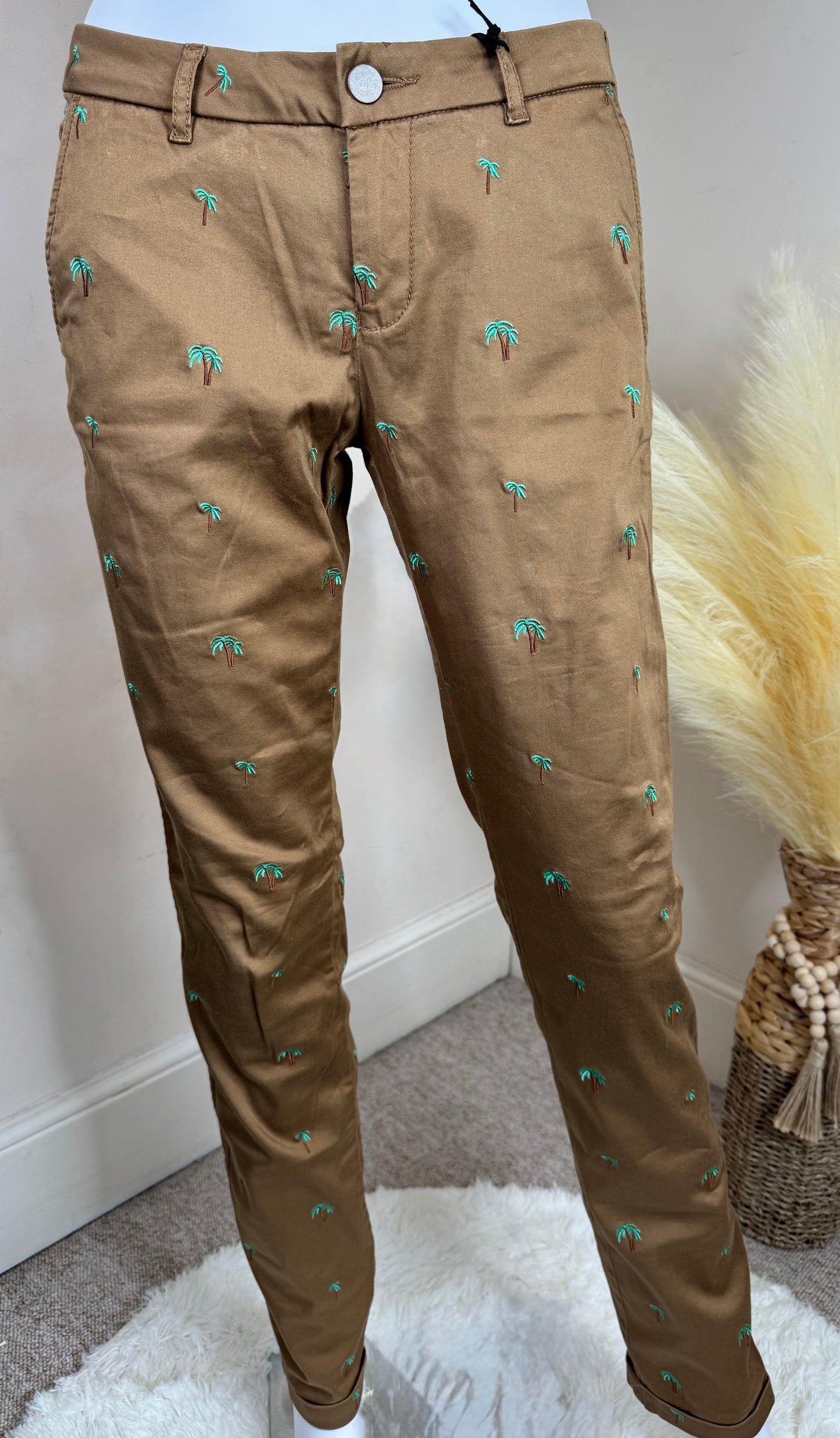 Brown chino trousers with palm tree embroidery – size W27 L32 – Scotch & Soda Maison Scotch
