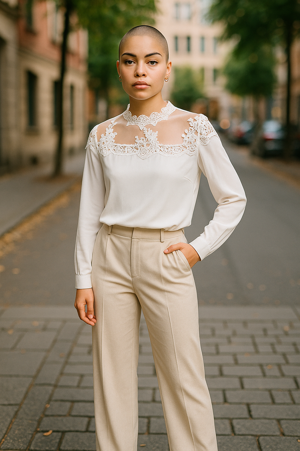 Women’s White Lace Blouse UK 10 – Sheer Long Sleeve Top Elegant Occasion Wear
