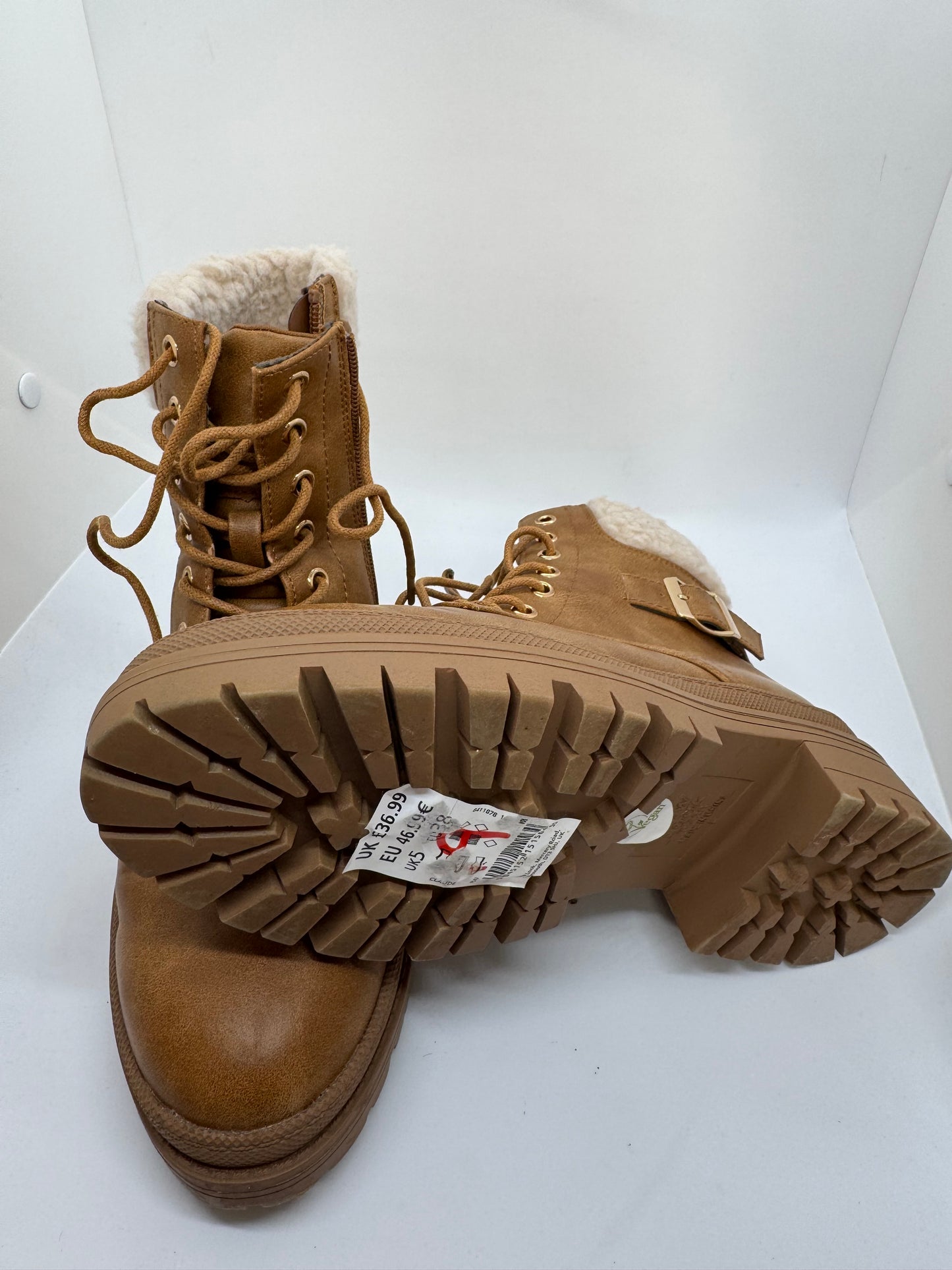 Women’s brown Ankle Boots UK 5 Faux Leather Lace Up Casual Autumn Winter Shoes