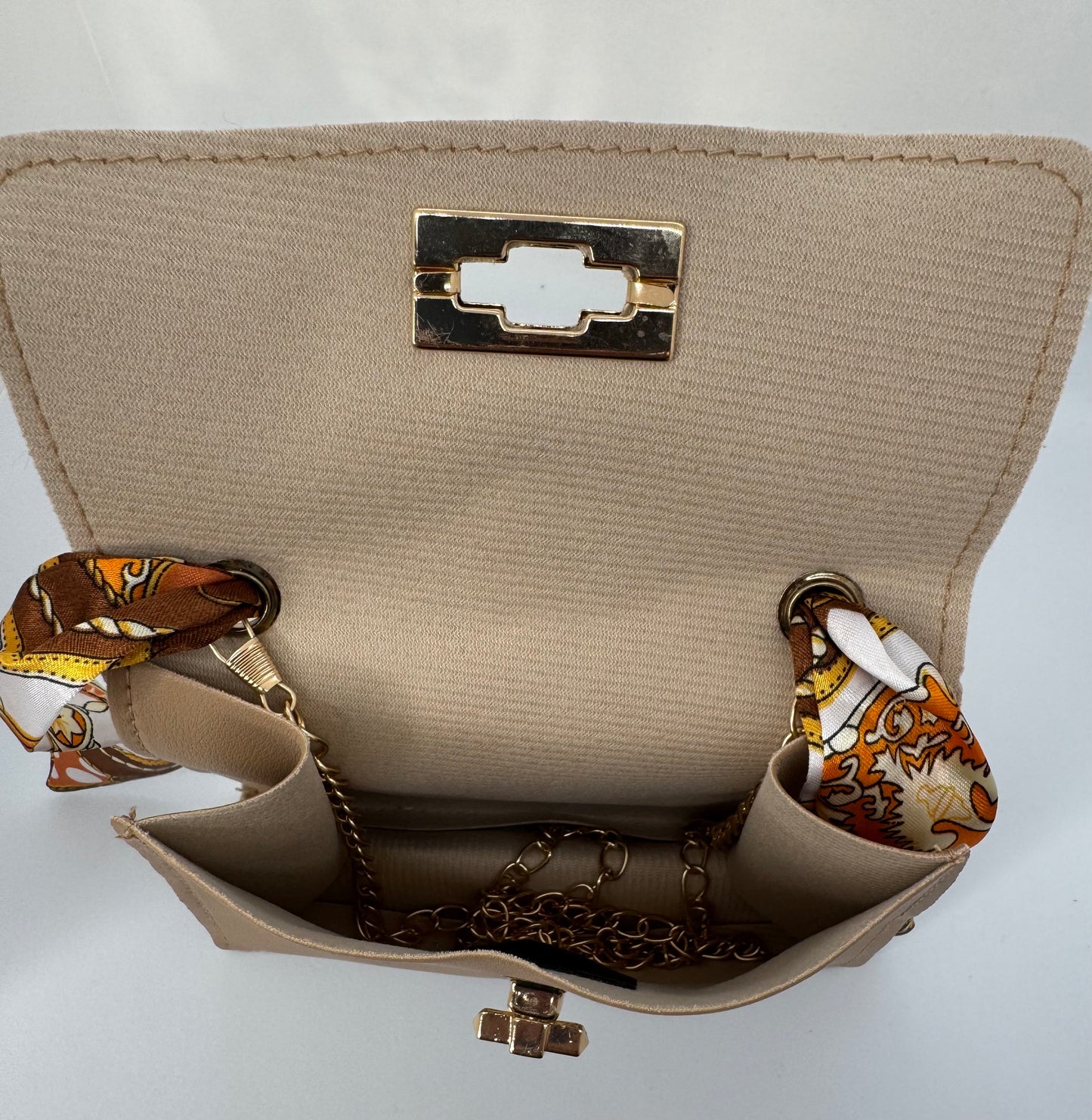 Small crossbody shoulder bag – beige or mint – everyday handbag with scarf strap