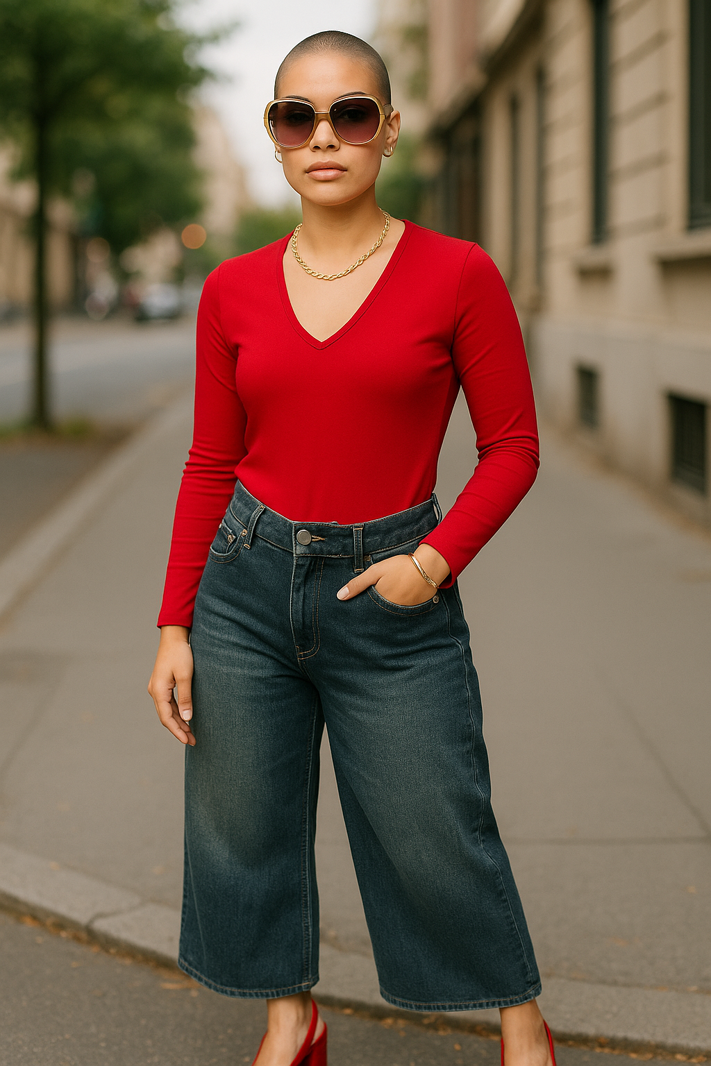 Women’s Wide Leg Jeans – Size S / UK 8 – High Waist Cropped Denim