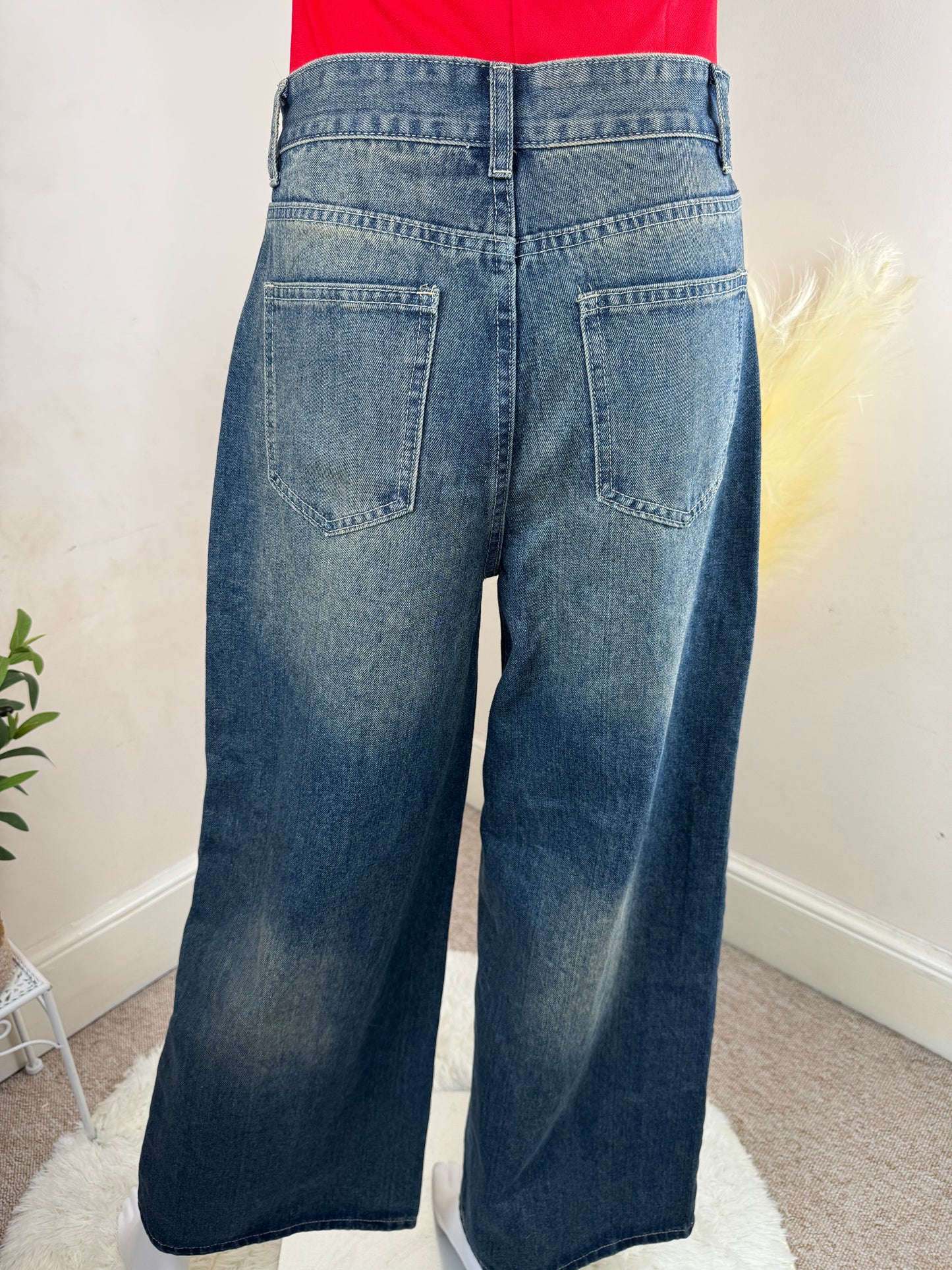Women’s Wide Leg Jeans – Size S / UK 8 – High Waist Cropped Denim