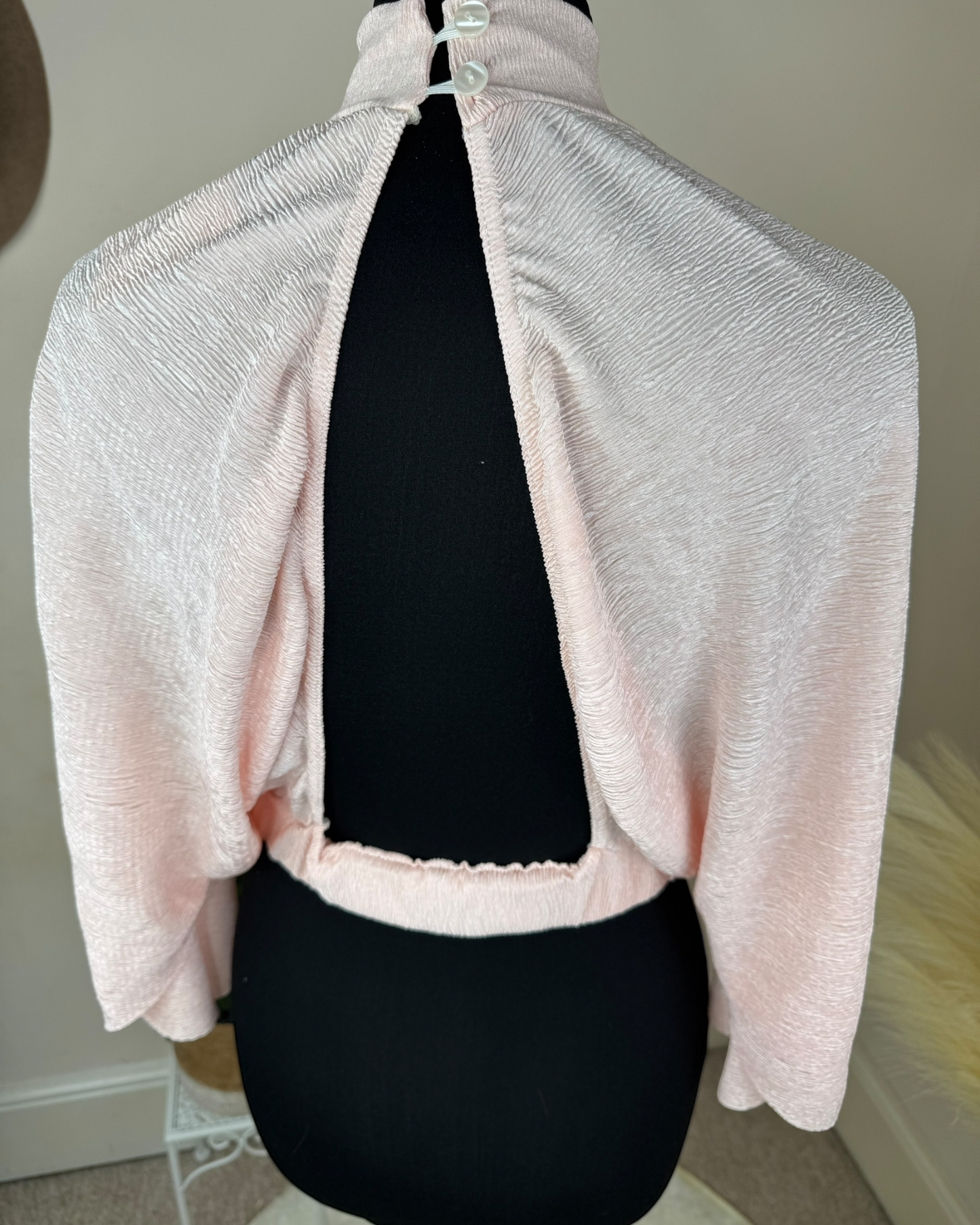 Women’s Pink High Neck Blouse with Open Back – Elegant Evening Top uk8 / UK12