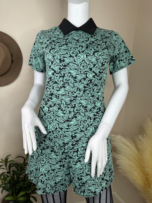 Women’s Green Lace Playsuit with Collar – Size 12 (Small Fit)