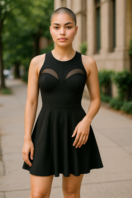 Black sleeveless bodycon skater dress – UK 10 – zip back – party or evening outfit