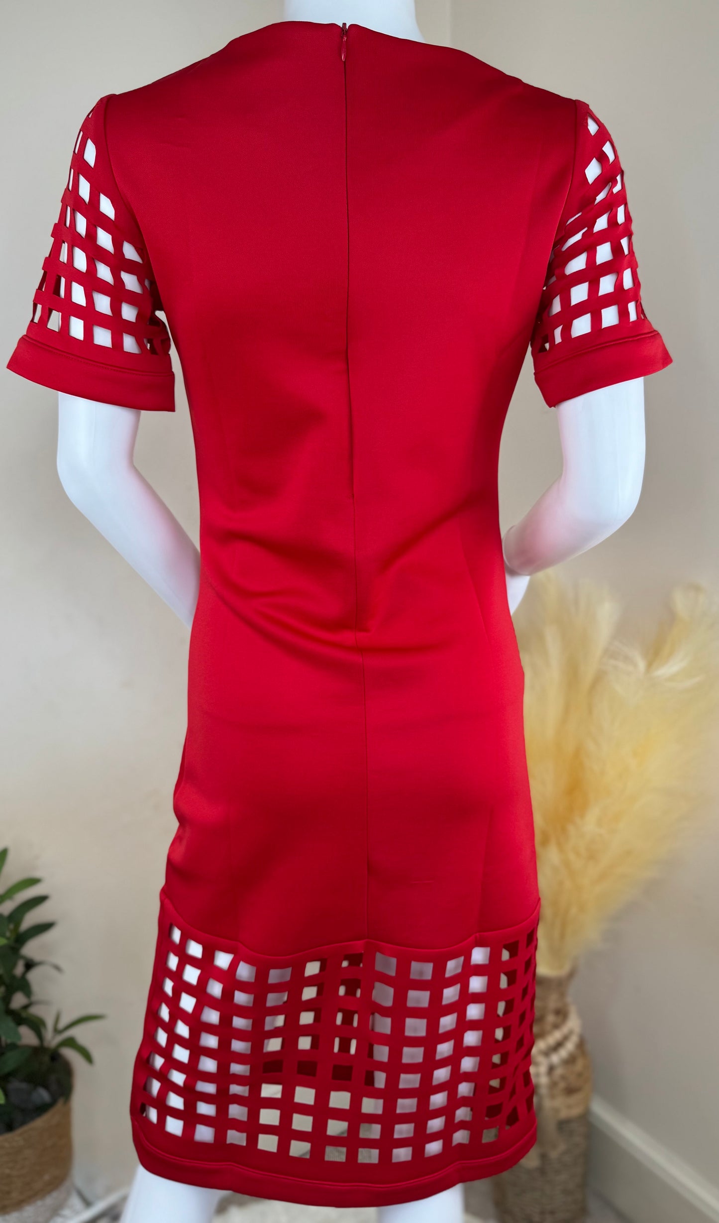 Women’s party midi dress with cut-out sleeves – red or blue – UK 10 & 12