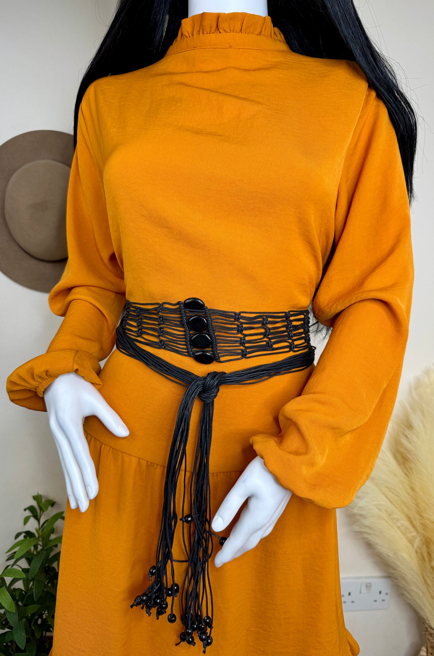 Women’s Mustard Ruffle Hem Long Sleeve Mini Dress Size 16