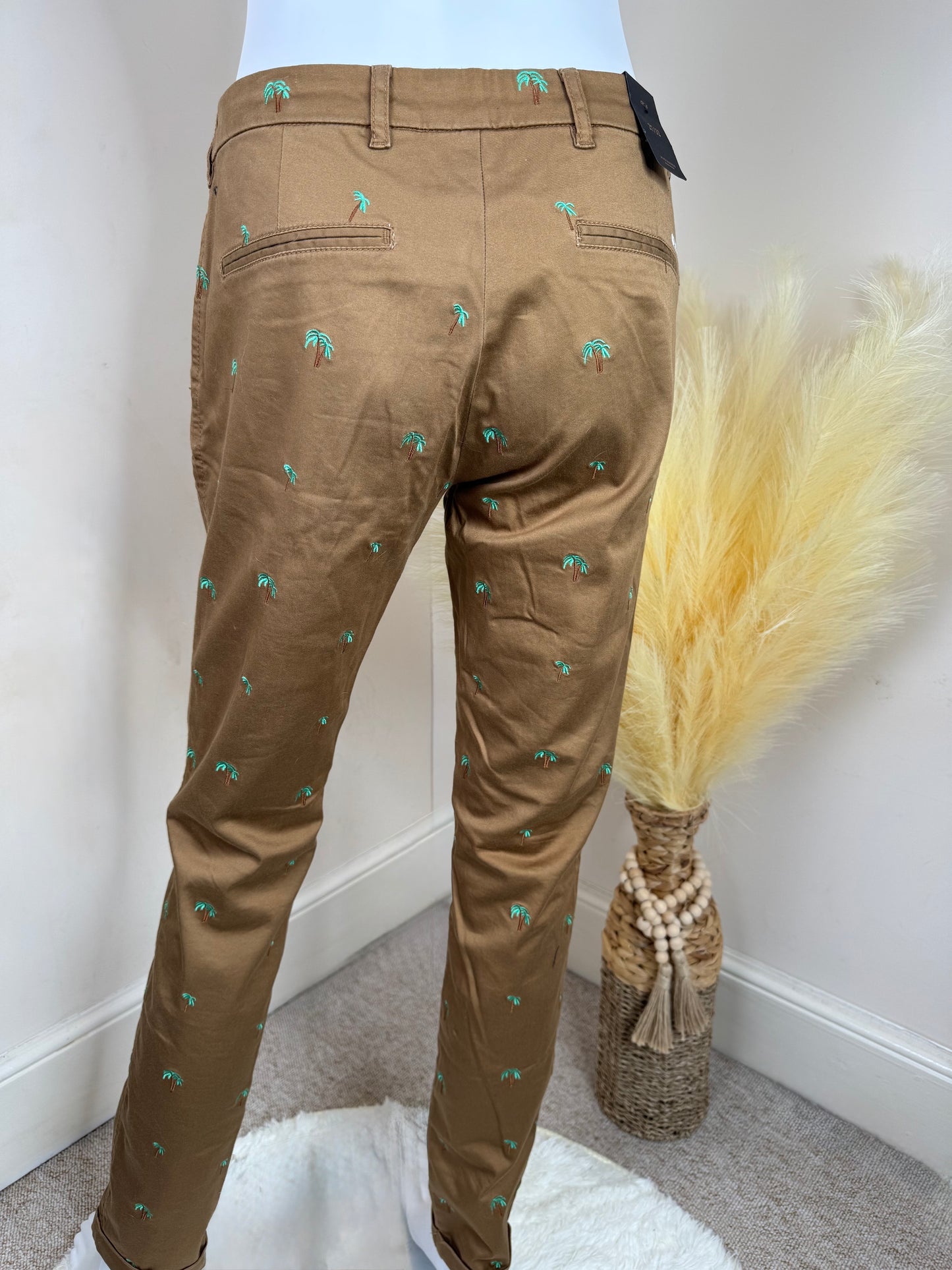 Brown chino trousers with palm tree embroidery – size W27 L32 – Scotch & Soda Maison Scotch