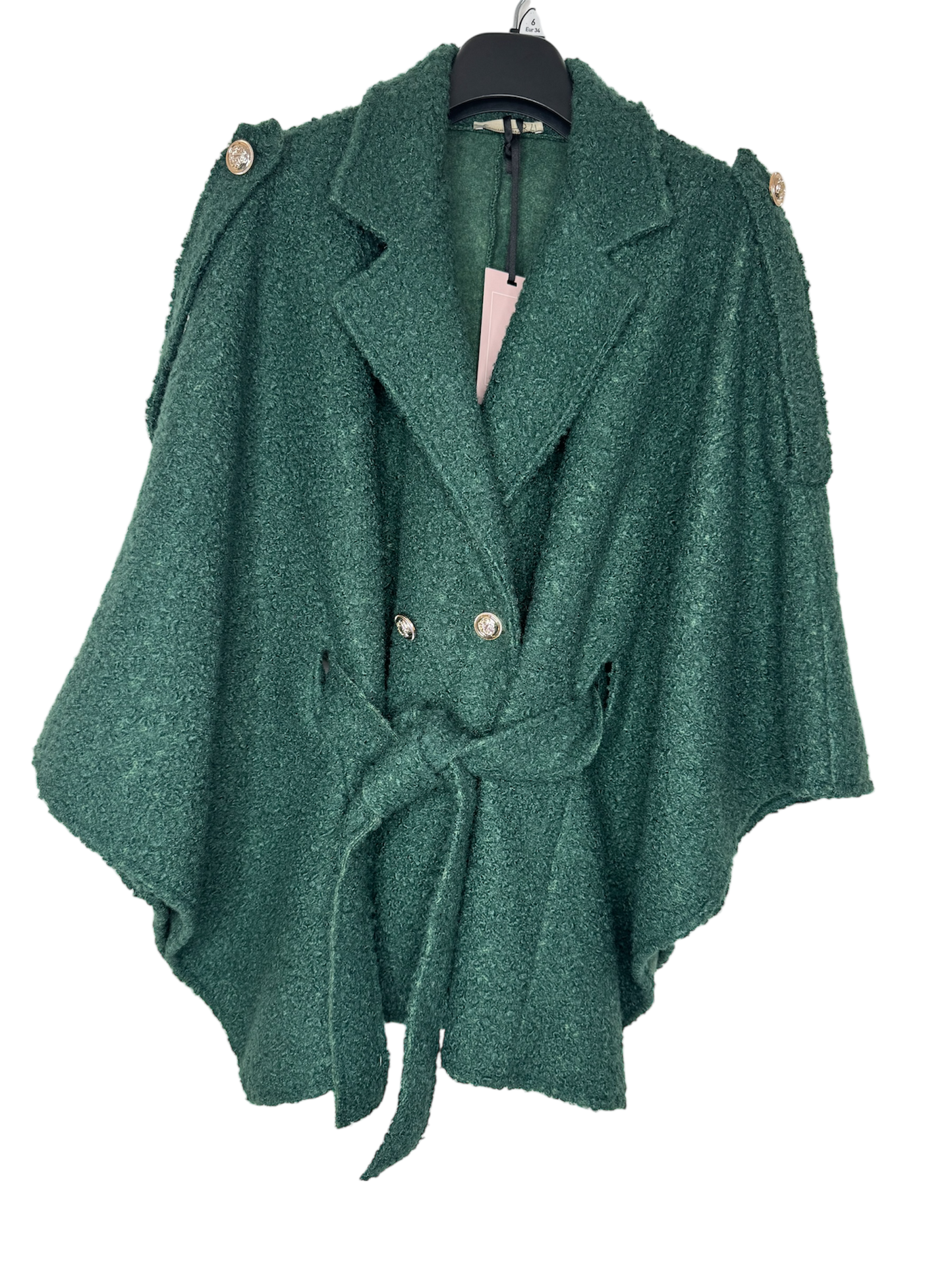 Women’s Green Belted Poncho Coat – Misumi Made in Italy (Fits UK 12–16)