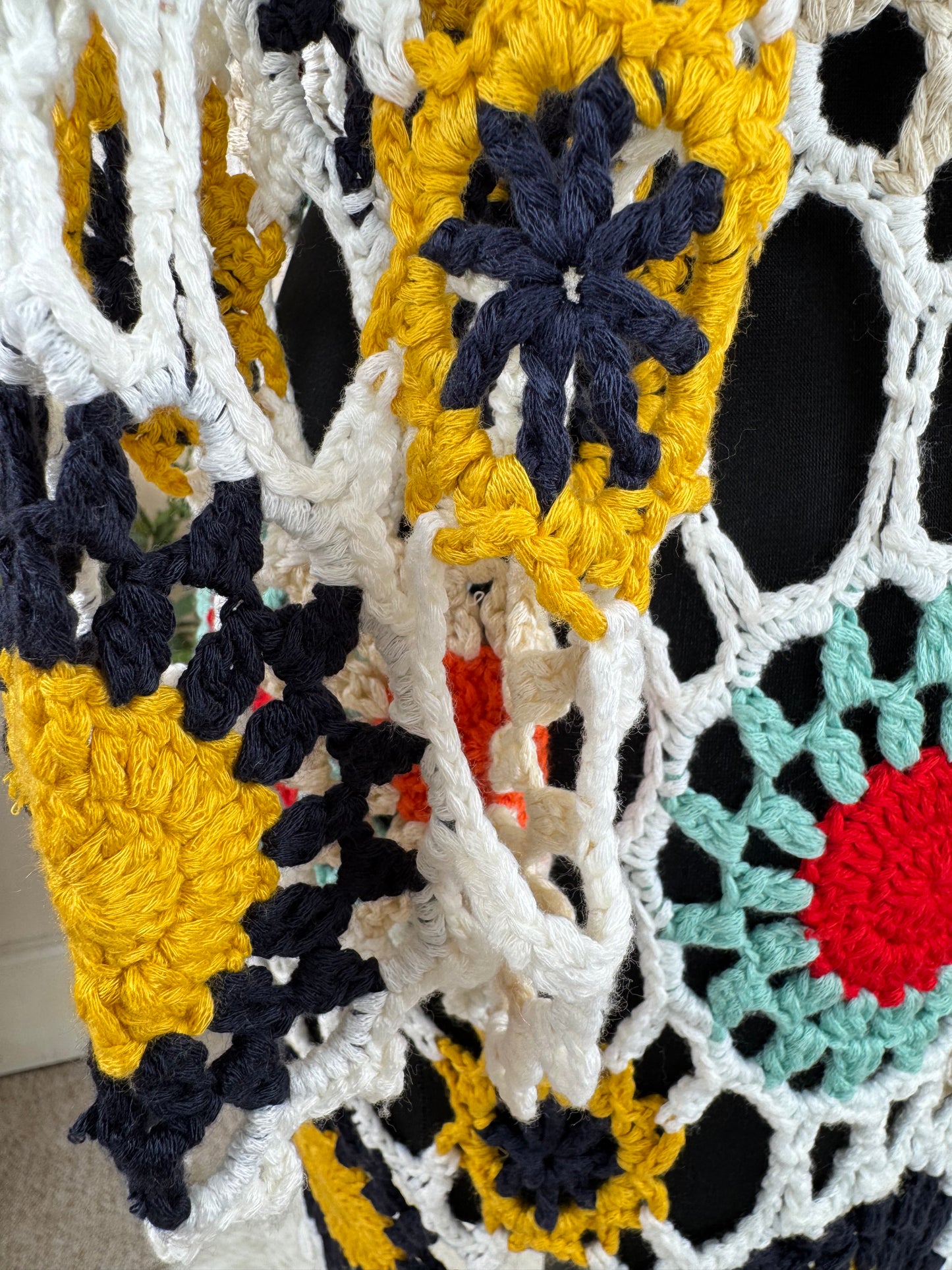 Women’s Crochet Tunic Dress – Multicolour Floral Open Knit Boho Layering (UK 10)