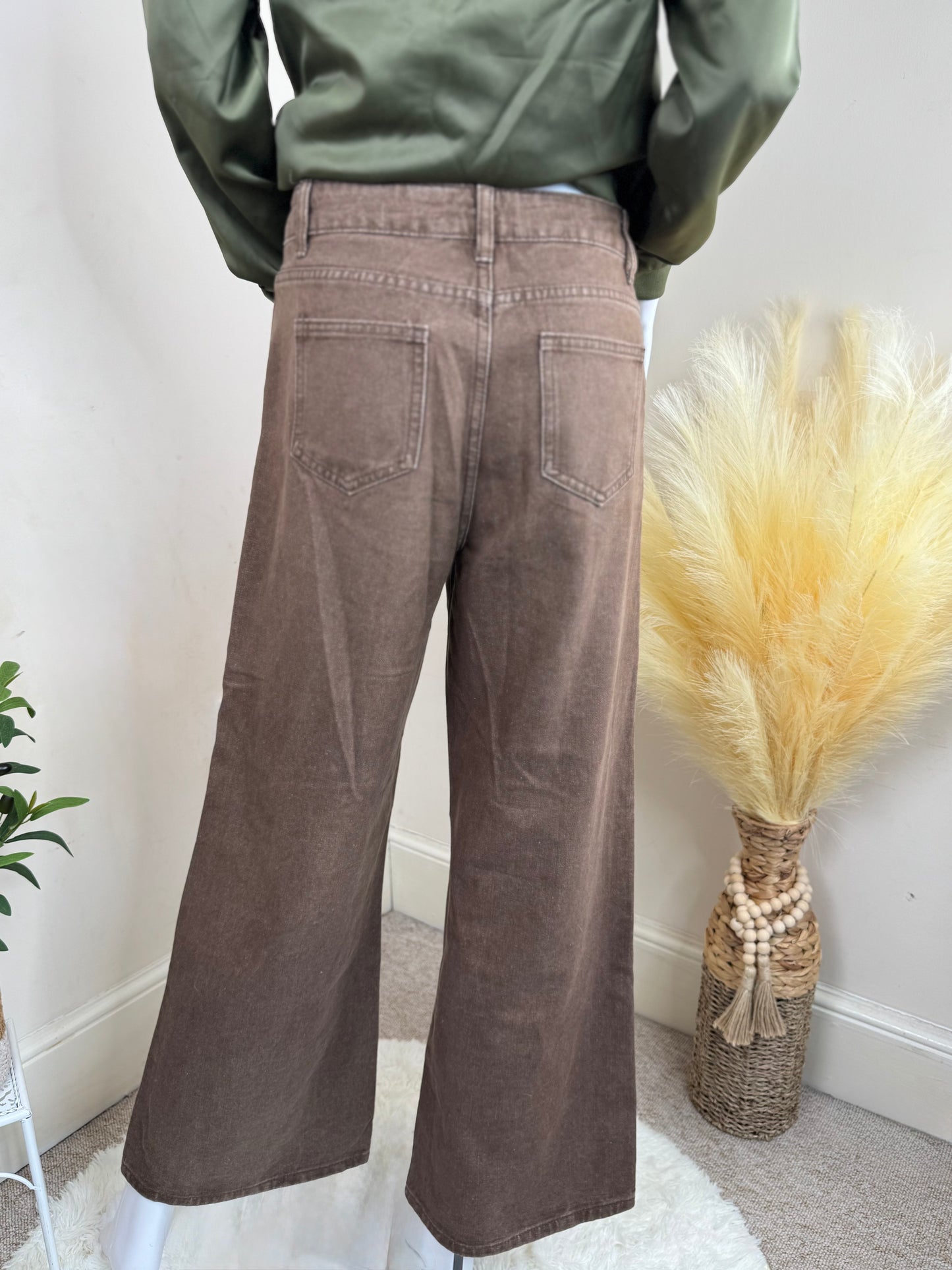 Women’s Brown Wide Leg Jeans – High Waisted Casual Denim UK 8