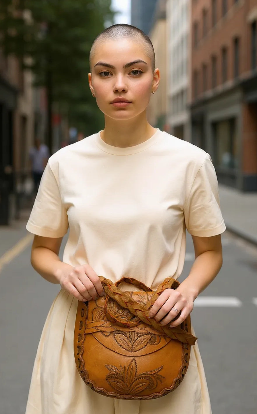 Women’s Leather Crossbody Bag – Handcrafted Tooled Floral Saddle Style Boho Shoulder Bag