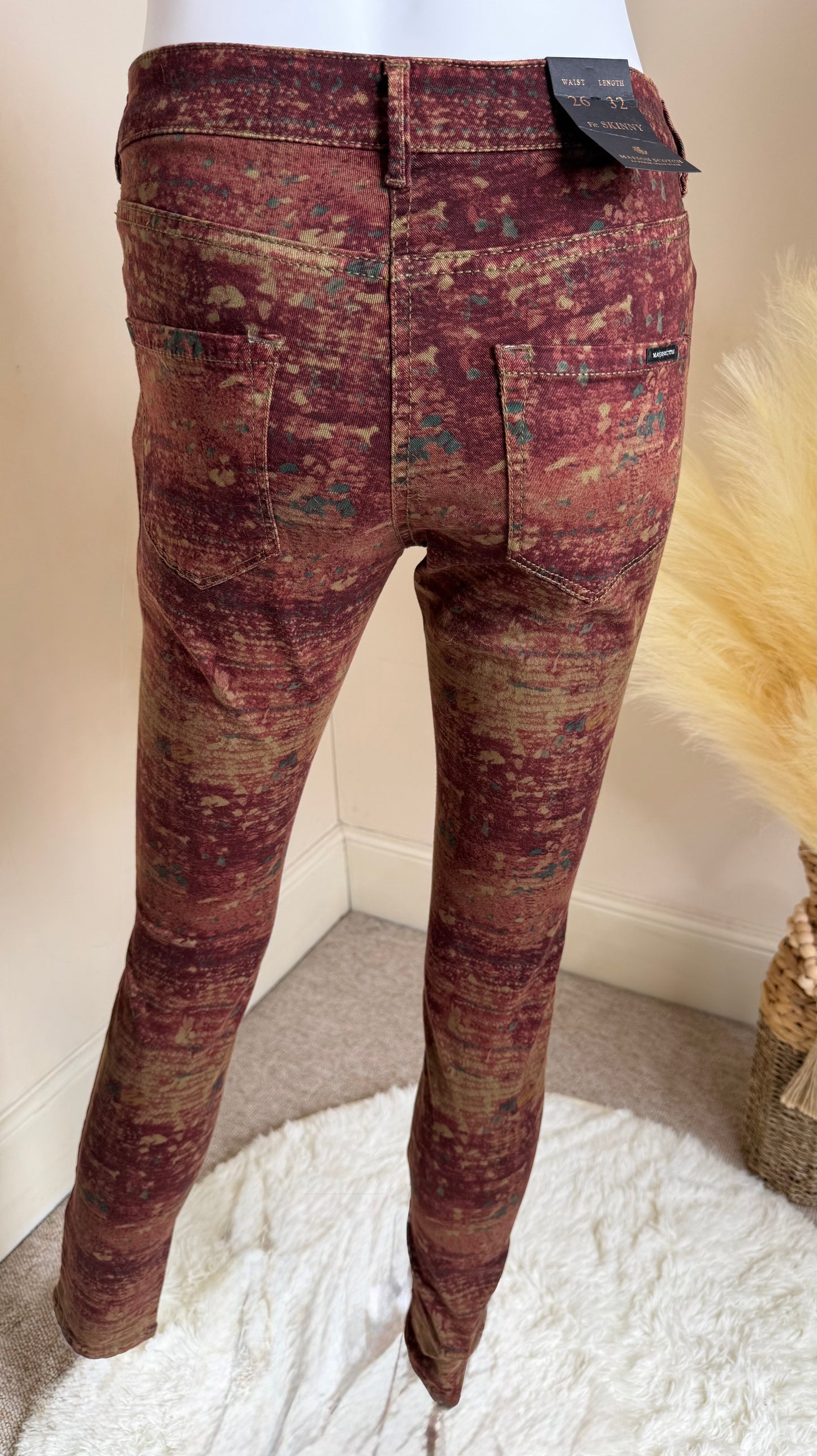 Women’s Skinny Jeans UK 8 W26 L32 – Multicolour Print Stretch Denim Trousers Maison Scotch