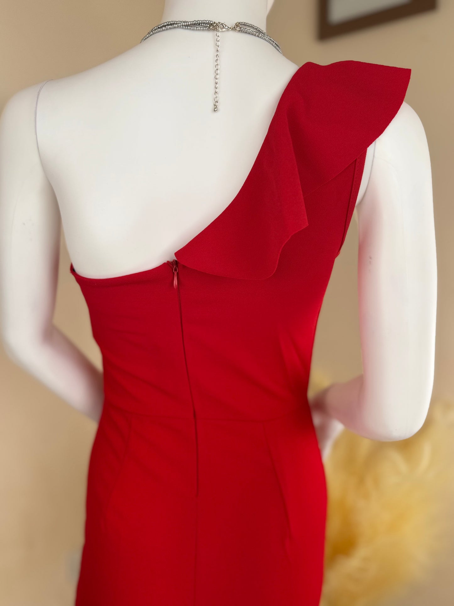 Women’s Red One Shoulder Ruffle Jumpsuit – Party & Evening Wear (UK 8)