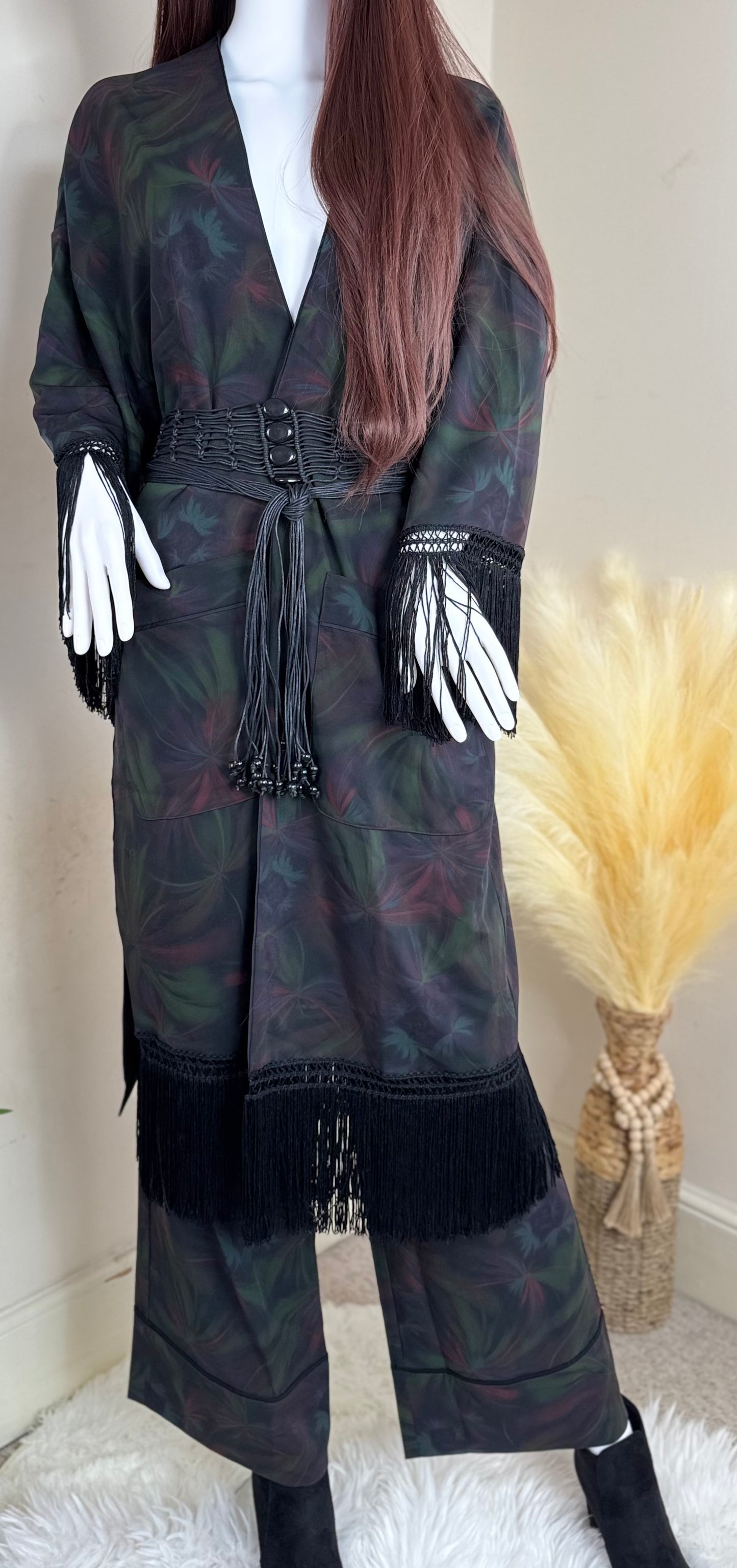 ZARA Women’s Black Fringe Kimono Co-ord Set – Size 10