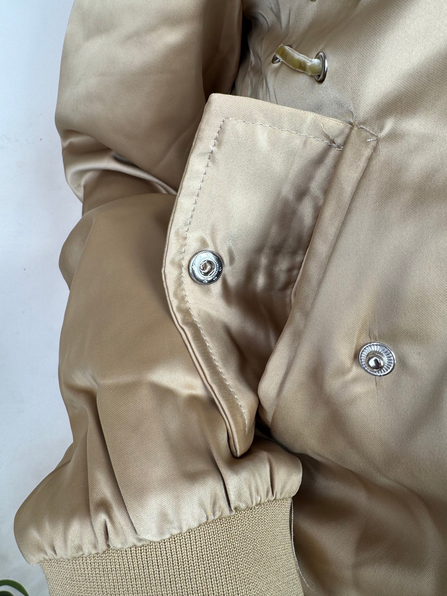 Women’s Bomber Jacket with Safety Pin Detail – Gold UK 10 / Khaki Green UK 8– Boutique Outerwear