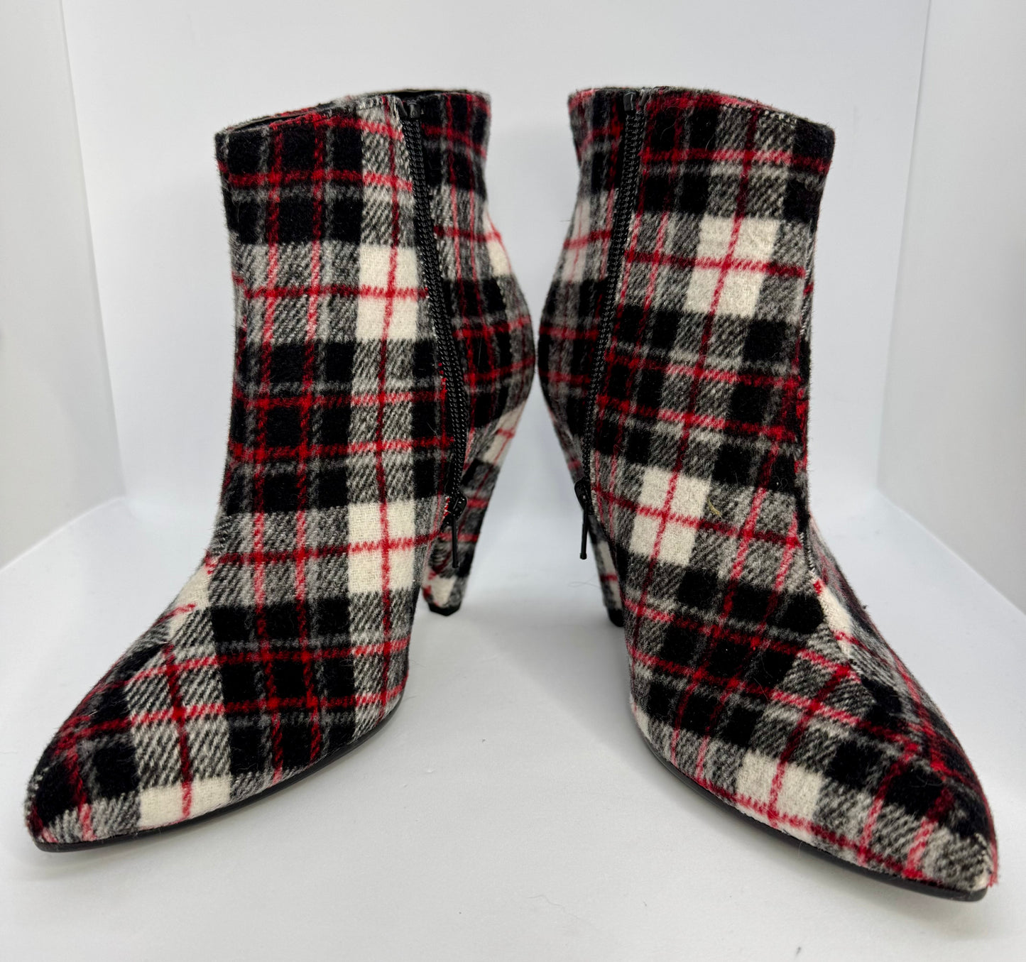 Women’s Plaid Ankle Boots – Pointed Toe Heeled Zip Up UK Size 5