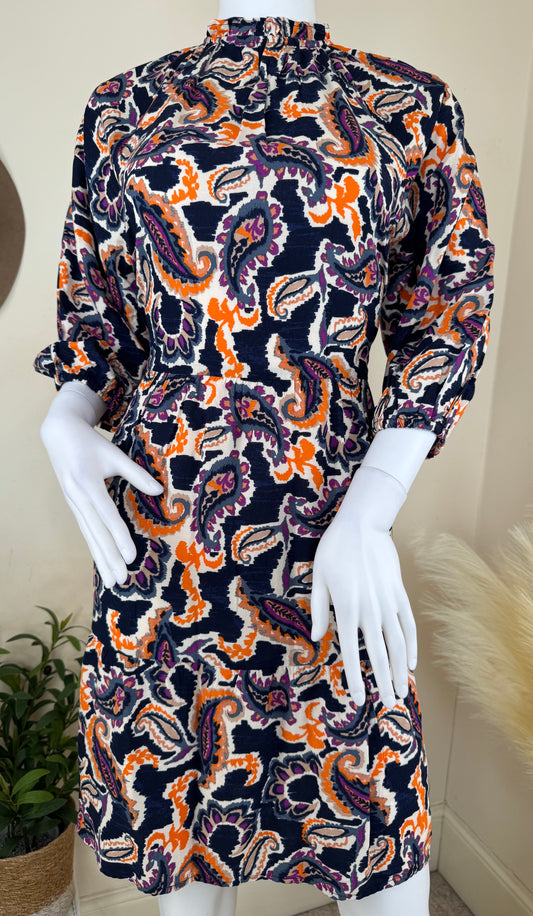 Women’s Paisley Print Mini Dress – Size 8 Long Sleeve