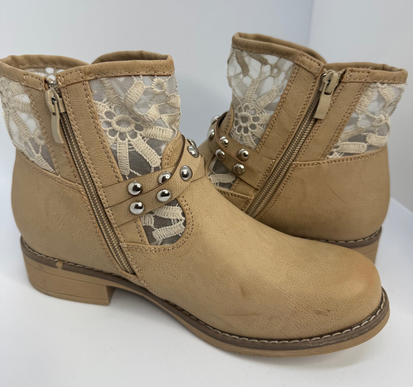 Women’s Tan Ankle Boots UK 5 – Buckle Strap Stud Detail Casual Autumn Winter