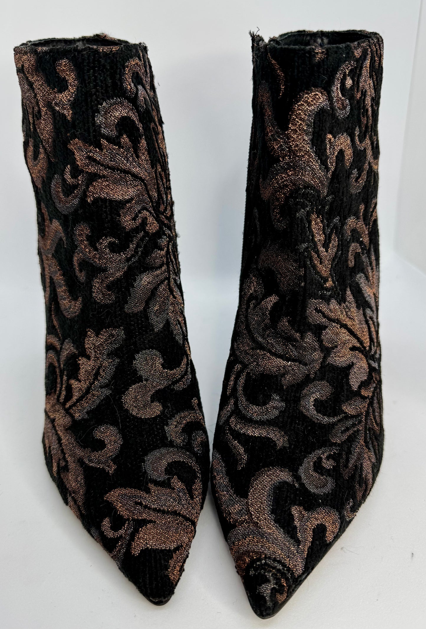 Women’s Black Ankle Boots UK 5 (EU 38) – CafeNoir Embroidered Baroque Pattern, Block Heel