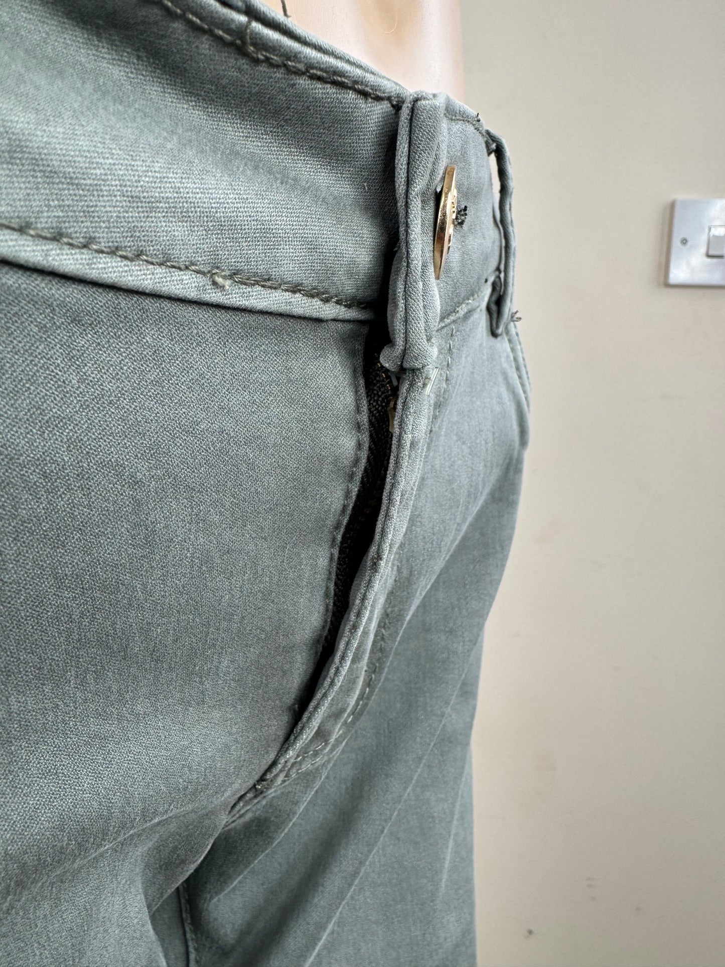 Women’s Straight Leg Trousers with Quilted Knee Patches Green– Size UK 14 (EU 42)