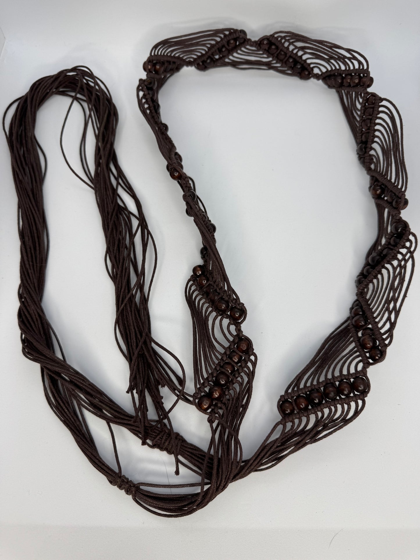 Women’s Brown Beaded Macramé Tie Waist Belt – One Size Boho