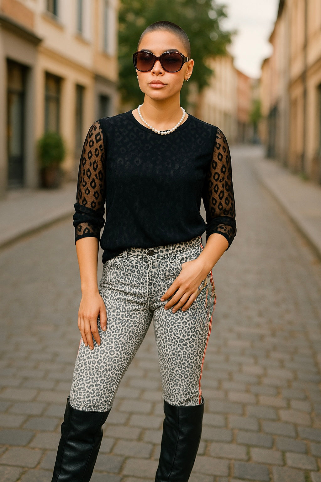 Women’s Skinny Jeans – UK 8 Leopard Print with Side Stripe