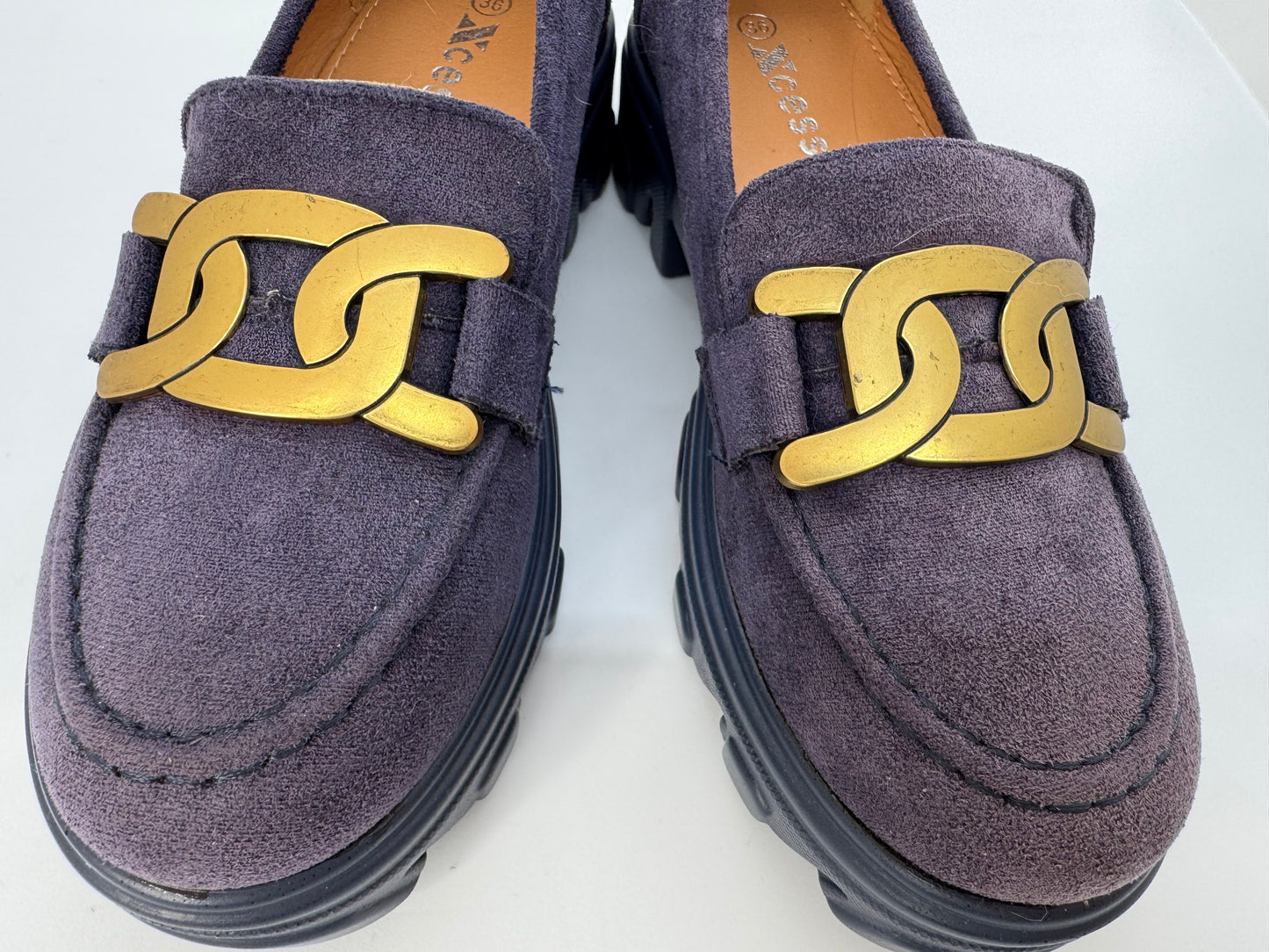 Women’s Dark Purple Suede Loafers with Gold Chain – UK 3.5 (EU 36)